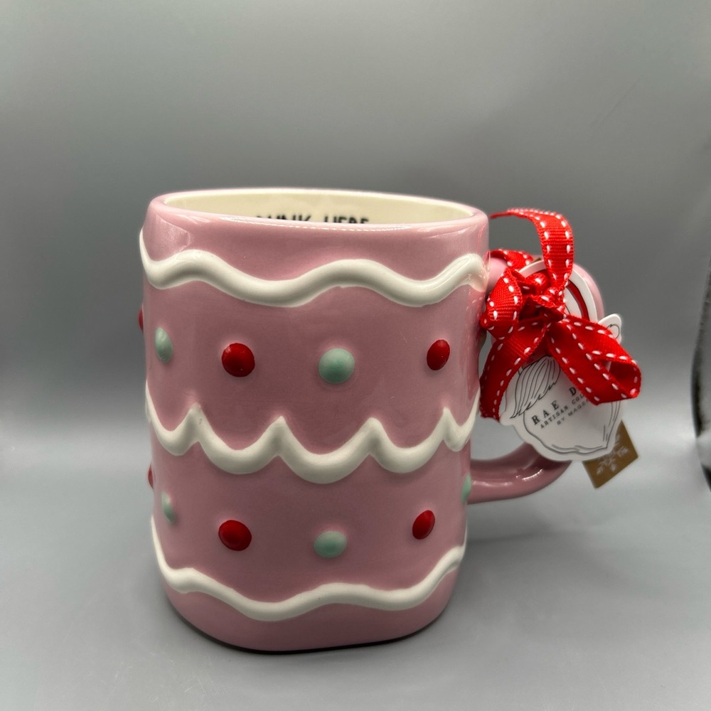 Rae Dunn DUNK HERE Christmas Gingerbread Pink Icing Decorated Mug Donut NEW